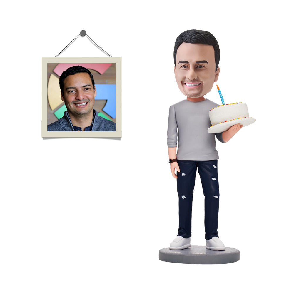 Custom Bobblehead Personalized Bobblehead Male With Birthday Cake