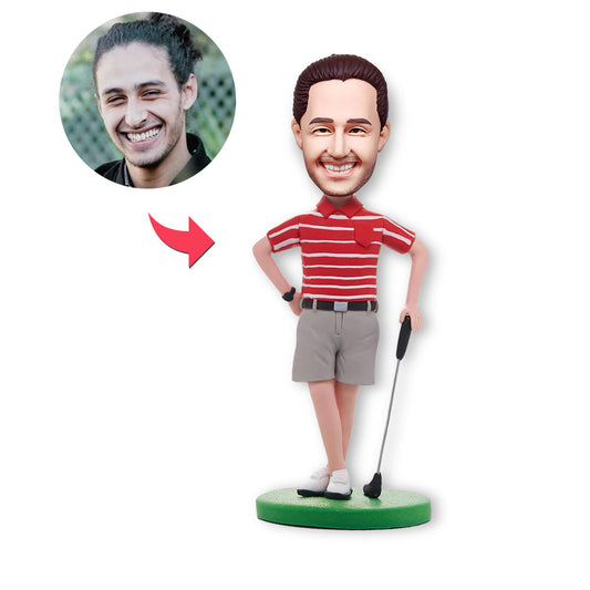 Custom Bobblehead Personalized Bobblehead Golfer Posing In Red Shirt