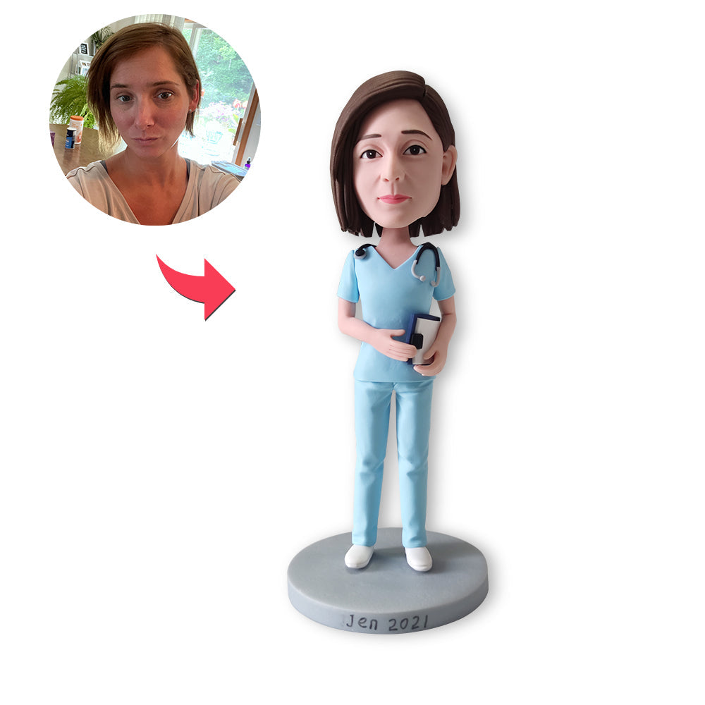 Custom Bobblehead Personalized Bobblehead Nurse With Blue Suit