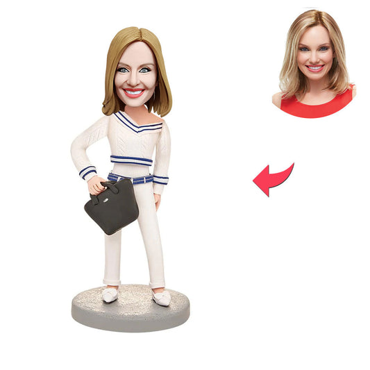 Custom Bobblehead Personalized Bobblehead White Suit Female Gifts For Her