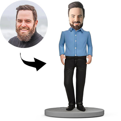 Custom Bobblehead Personalized Bobblehead Boss With A Blue Shirt