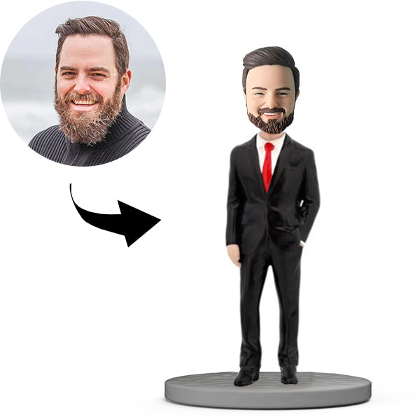 Custom Bobblehead Personalized Bobblehead Boss With Black Suit And Red Tie - Father's day gifts