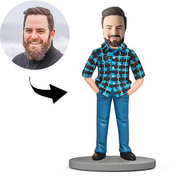 Custom Bobblehead Personalized Bobblehead Fashion Male With Grid Shirt